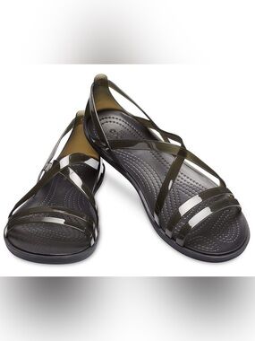 Crocs Isabella Strappy Jelly Sandals Womens 8 Black Slip On Shoes New NWT Summer